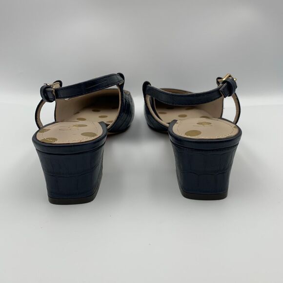 Boden Croc Embossed Leather Slingback Block Heel Shoes Navy Size 40 (US 9.5-10) - Picture 6 of 12